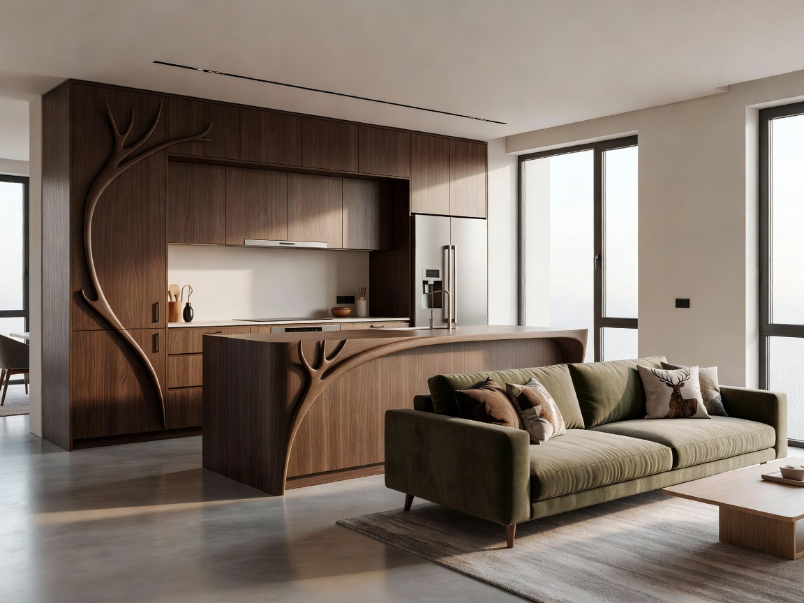 Deer Design modern apartment setup with custom kitchen cabinetry